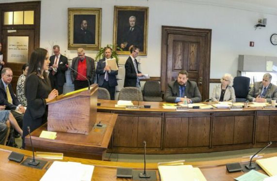 Maulian Dana, Penobscot Nation ambassador, speaks during a hearing on several bills dealing with sports betting before the Veterans and Legal Affairs committee last month at the State House in Augusta.