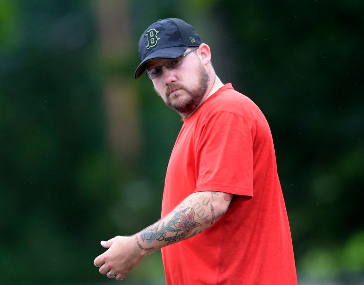 Former Litchfield Fair treasurer Ryan Beaudette meets with fair officers and attorney Kevin Sullivan Aug. 22, 2018, at the fairgrounds. Beaudette pleaded guilty Wednesday to a felony theft charge and has been sentenced to eight years in prison, with all but 18 months suspended, and must make restitution.