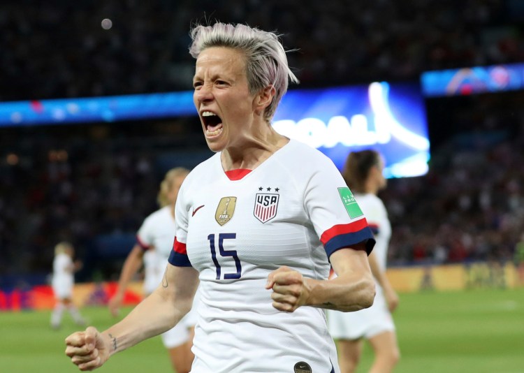 The United States' Megan Rapinoe celebrates after scoring her second goal in the Women's World Cup quarterfinal match against France on Friday.