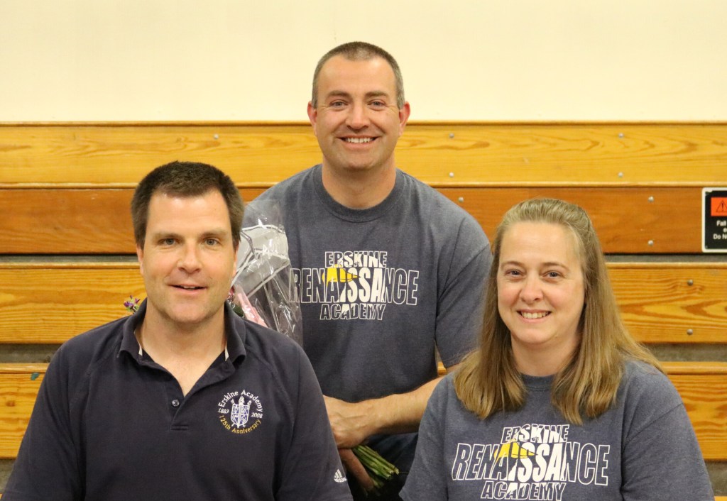 Faculty of the Trimester recipients, front from left are James Johnson and Heide Hotham. Ben Willoughby is in the back.