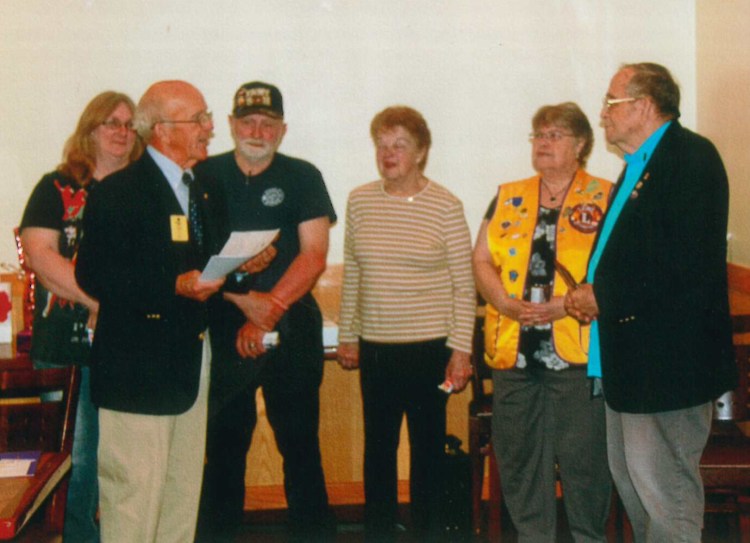 Whitefield Lions Past District Gov. Tim Chase, front, installed the new officers, back from left, First Vice President Linda Shorney, Second Vice President Randy Shorey, Treasurer Jeanette Weber, Secretary Marie Bronn and President PID Lew Small.