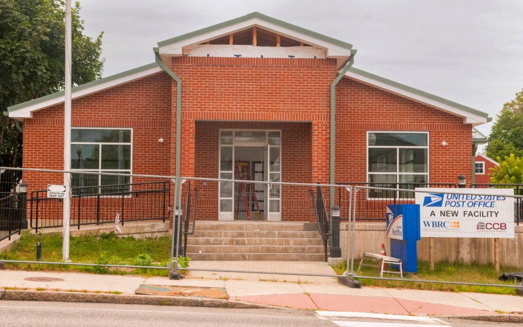 The new post office building, seen on Aug. 13, will replace the one that burned down on same spot on Main Street in Winthrop in February 2017.