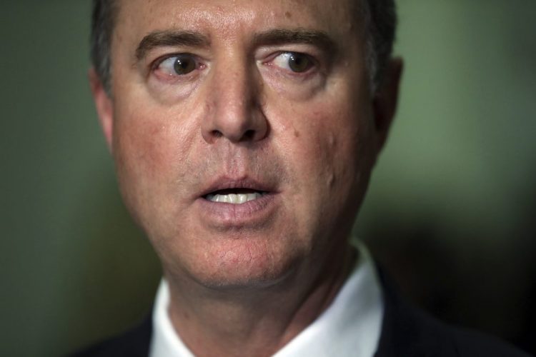 Chairman Rep. Adam Schiff, D-Calif., talks to the press Thursday after Acting Director of National Intelligence Joseph Maguire testified before the House Intelligence Committee on Capitol Hill in Washington.