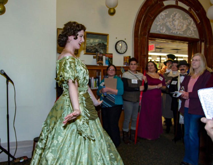 Bee Tyler at the 2018 Waterville Public Library Nosh & Knock Off event.