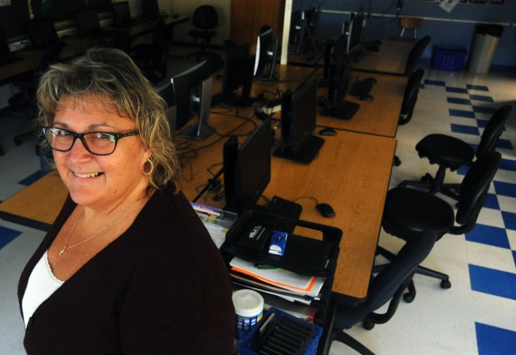 Madison Area Memorial High School teacher Raelene Allen, in her classroom on Wednesday, was named one of two Maine Jumpstart Coalition educators of the year. Allen teaches financial education.