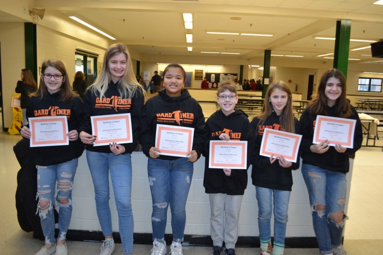 Gardiner Regional Middle School Falcons of the Month for September and October from left are Ada McCormick, Julia Jamison, Shaina Sablawan, Cole Hickey, Catherine Mansir and Sage Sculli.