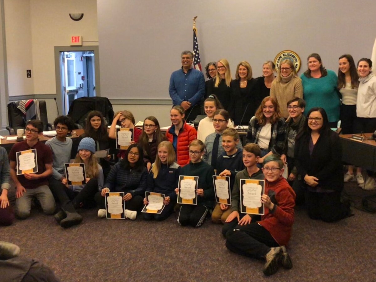 Cape Elizabeth Middle School and High School students and the school board celebrate the students' acceptance into this year's honors festivals.