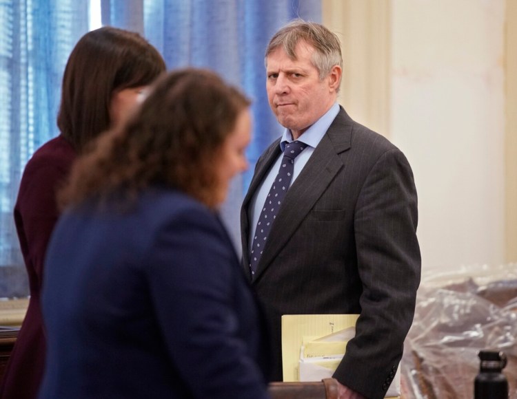 Bruce Akers enters the courtroom Friday before the jury received instructions from Justice Wayne Douglas in York County Superior Court. Jurors found Akers guilty of murder.