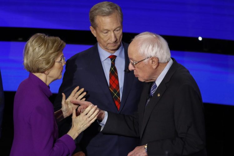 Democratic presidential candidates Elizabeth Warren and Bernie Sanders have a tense exchange after Tuesday's Democratic presidential primary debate. Warren accused Sanders of calling her a liar during the televised debate.