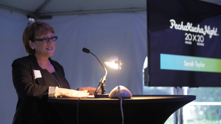 Diane Bryan speaks during the PK Volume 25 on July 13, 2017,  in Castonguay Square in Waterville during MIFF.