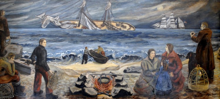 "Shipwreck at Night," a mural depicting the wreck of the steamer Bohemian was painted for the wall South Portland Post Office by Alzira Peirce as part of a WPA project in 1939.