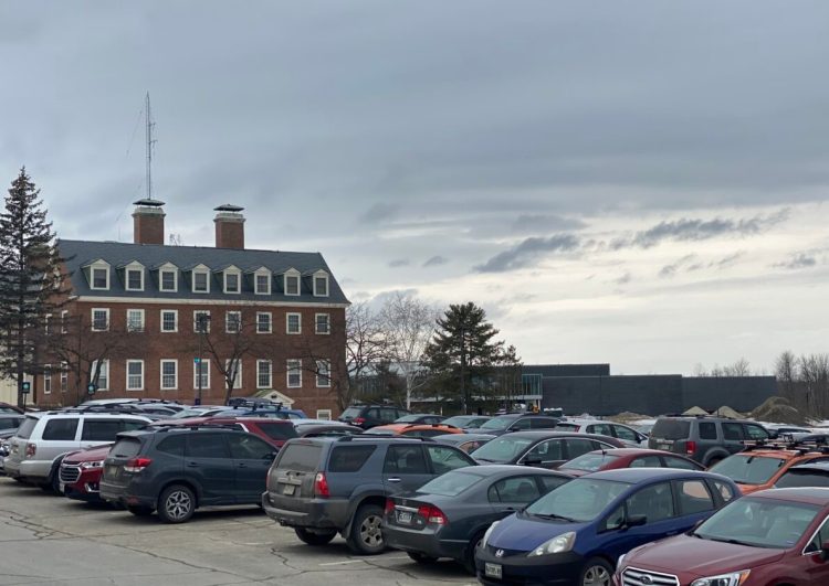 Cars are parked in a lot at Colby College in Waterville, where some students are criticizing towing practices by campus security. 