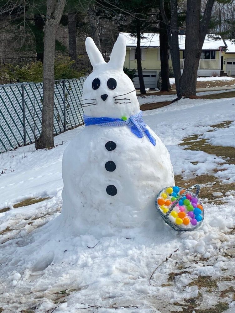 Hallowell Fire Chief James Owens, his wife Brenda Owens, stepdaughter Ashley Healey and granddaughter Madilynn Irish try to spread some Easter cheer Sunday for all their Farmingdale neighbors on Burke Street by building Mr. Bunny and writing an Easter message for all to see.

Happy Easter Everyone!! 