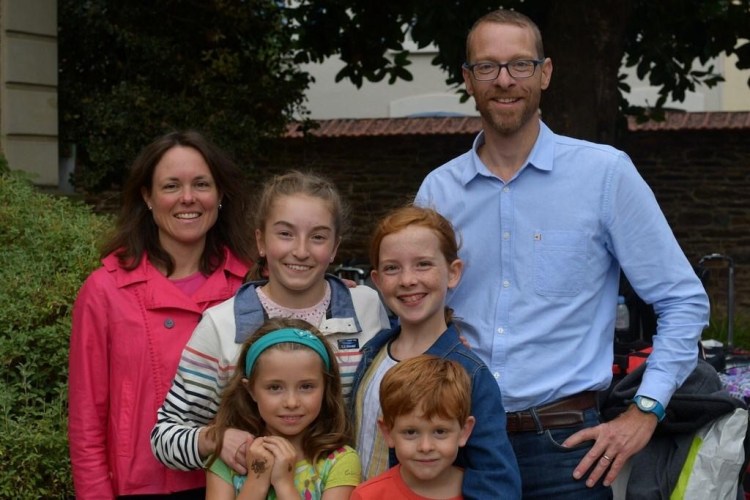 Anna Yankee, in stripes, with her host family the day she arrived in France. Her stay was cut short by the coronavirus pandemic. 