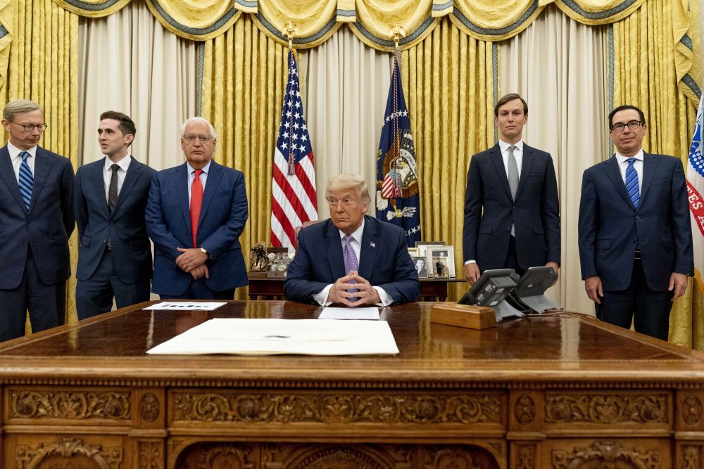 Donald Trump, David Friedman, Avraham Berkowitz, Jared Kushner, Steven Mnuchin, Brian Hook