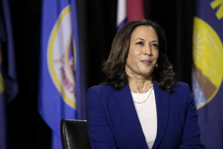 Sen. Kamala Harris of California, the presumptive Democratic vice presidential nominee, listens during a campaign event in Wilmington, Del., on Wednesday. 