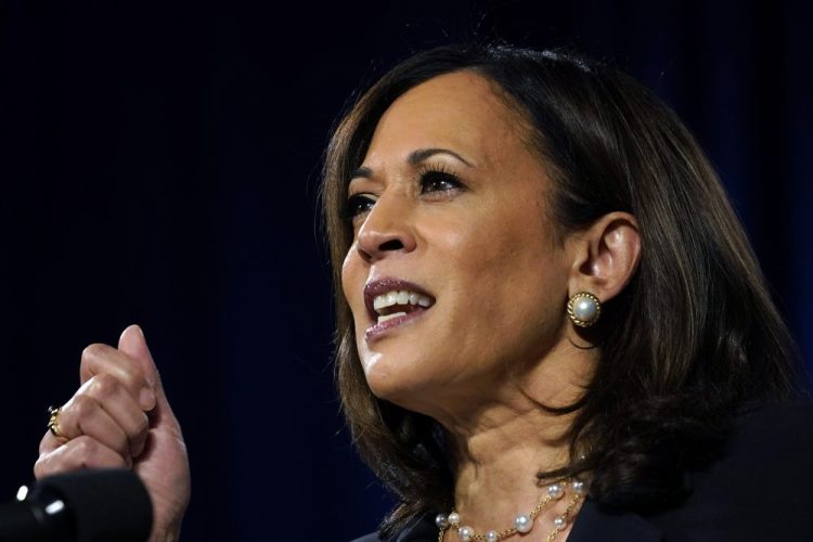 Democratic vice presidential candidate Sen. Kamala Harris, D-Calif., speaks in Washington on Aug. 27. 
