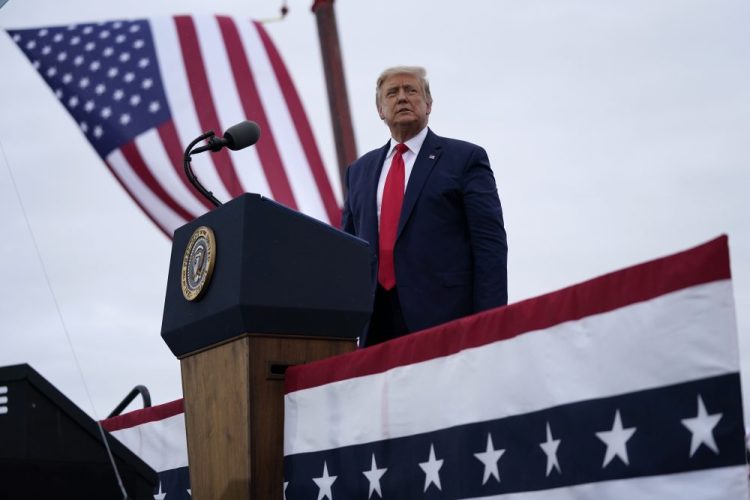 President Trump arrives for a campaign rally Sept. 10 at MBS International Airport in Freeland, Mich.