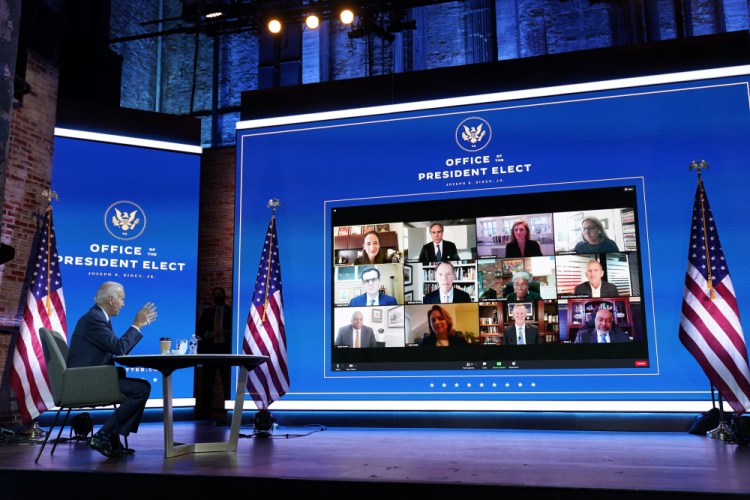 President-elect Joe Biden attends a national security briefing Tuesday at The Queen theater in Wilmington, Del.

