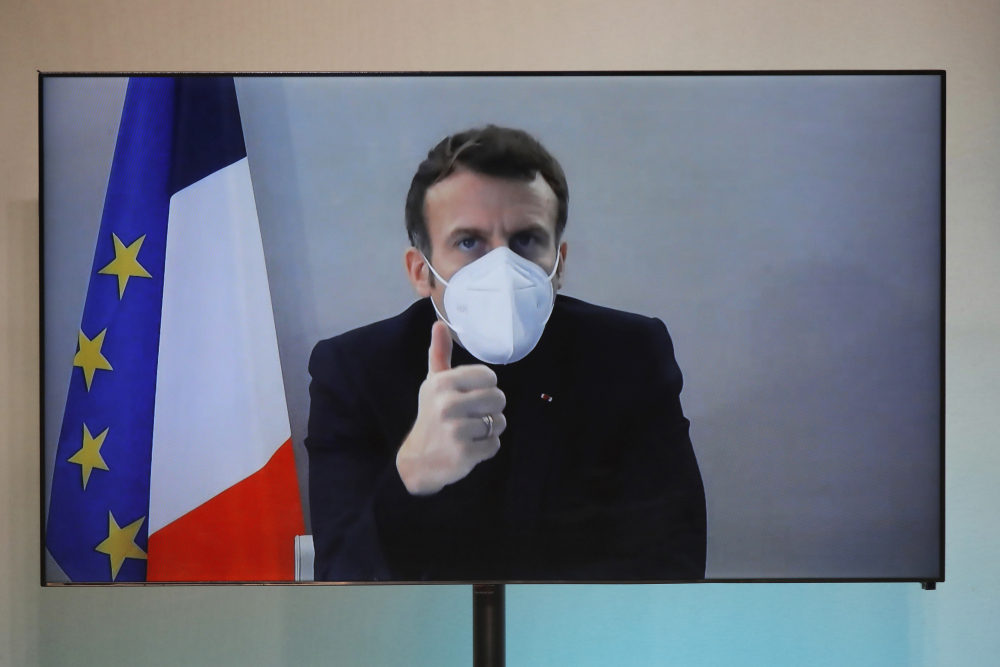 French President Macron, tested positive for coronavirus, talks by video conference in Paris