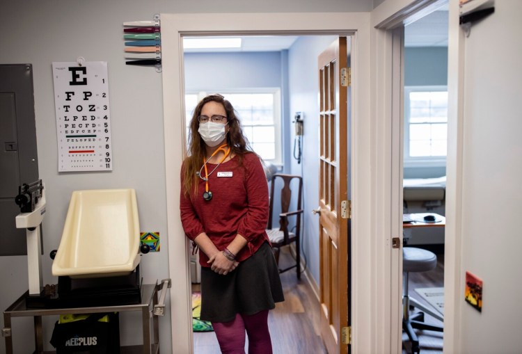 Dr. Cortney Linville at the practice she owns, Wiscasset Family Medicine on Thursday, January 21, 2021. Dr. Linville said that her practice, other private practices in the state, have been given no indication whether or not they will be receiving COVID-19 vaccines to administer to their patients. The office got 500 calls on Tuesday after the state made an announcement about mass vaccinations. “We have zero information to give people,” Linville said. 