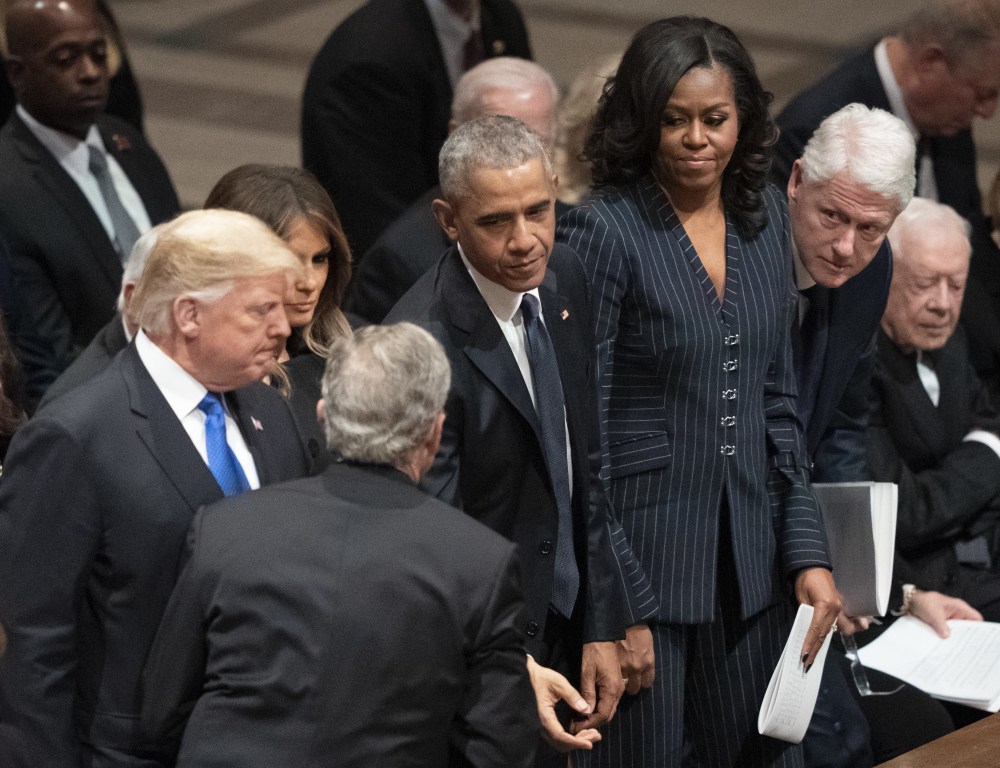 George W. Bush, Laura Bush, Michelle Obama Barack Obama, Jummy Carter Bill Clinton, Hillary Clinton, Donald Trump Melania Trump