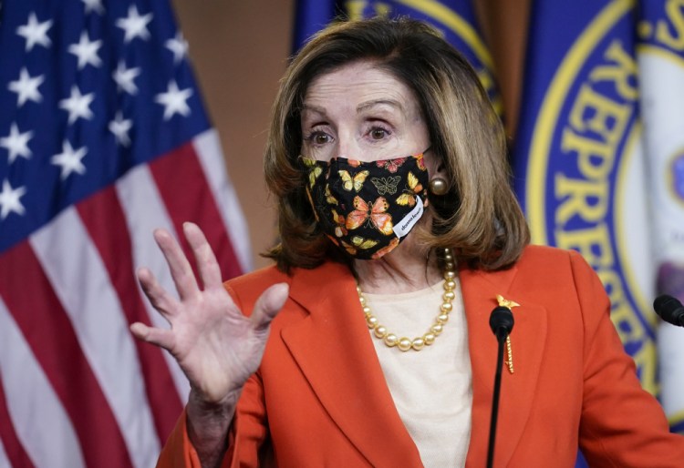 Speaker of the House Nancy Pelosi, D-Calif., holds a news conference at the Capitol in Washington, on Friday.

