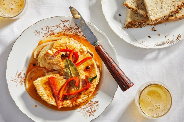 Nakladany Hermelin (Czech-Style Marinated Camembert). MUST CREDIT: Photo by Tom McCorkle for The Washington Post.