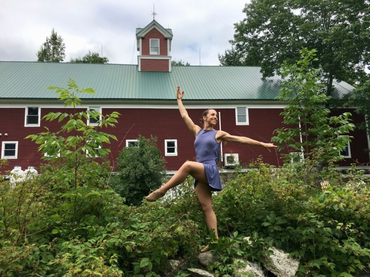 Ariele Ebacher in performance outside Celebration Barn summer 2020. in South Paris.