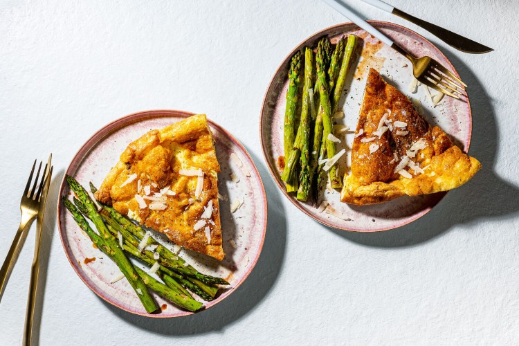 Frittata Carbonara With Balsamic Asparagus. MUST CREDIT: Photo by Rey Lopez for The Washington Post.