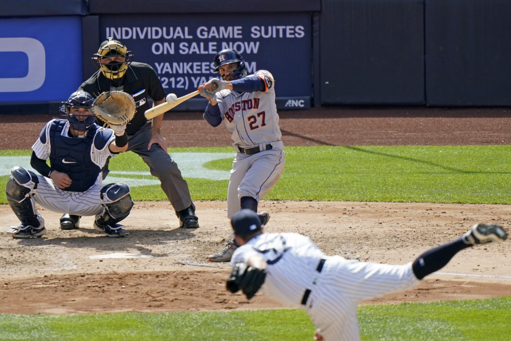 Jose Altuvé, Chad Green, Kyle Higashioka, Dan Iassogna