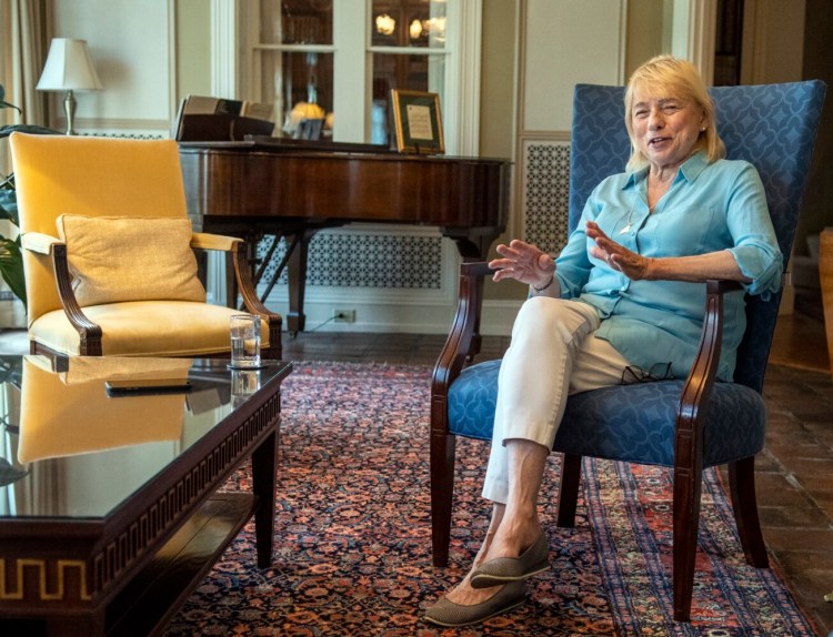 AUGUSTA, ME - JULY 23: Maine Gov. Janet Mills answers questions during an interview Friday July 23, 2021 in The Sun Room of Blaine House, the governorÕs mansion across street from Maine State House, in Augusta. (Staff photo by Joe Phelan/Staff Photographer)