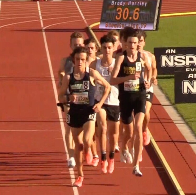 Tyler Patterson, left, leads the pack during the 1-mile race on Saturday at the Outdoor Nationals in Eugene, Oregon.