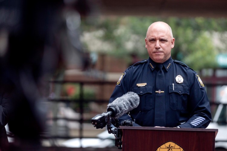 Portland Police Chief Frank Clark announces an indictment in the 2011 killing of Allen MacLean, during a news conference Monday at Portland police headquarters. He said one of the city’s detectives will be dedicated to re-examining old unsolved killings as long as the workload for the criminal investigation division allows it.