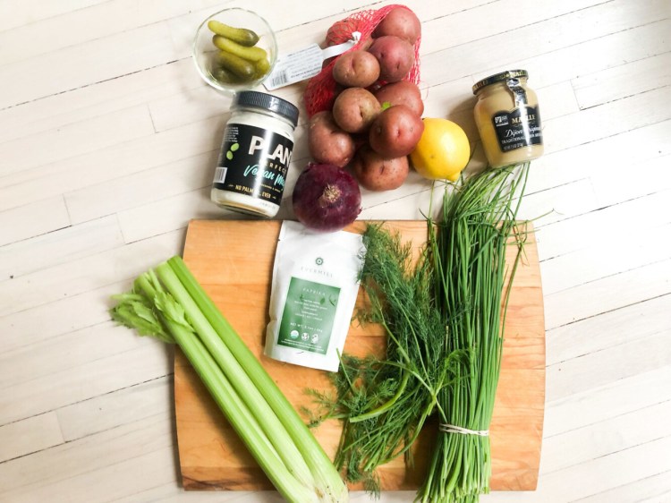 The ingredients to make potato salad are assembled. MUST CREDIT: Bloomberg photo by Kate Krader