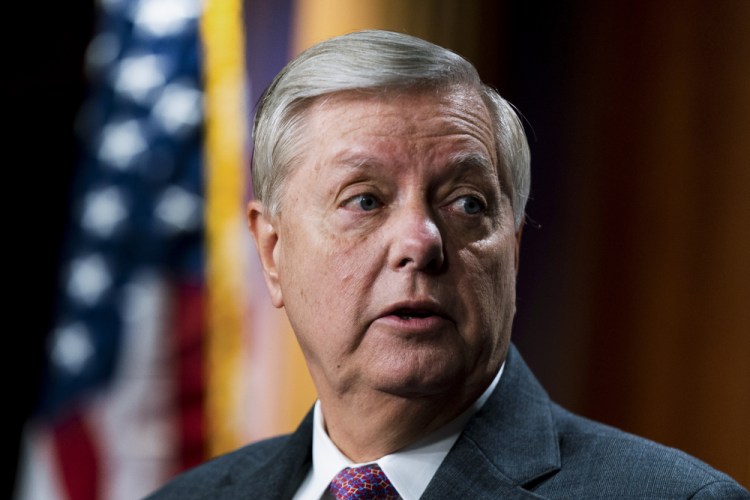 Sen. Lindsey Graham, R-S.C., speaks about the United States-Mexico border during a news conference at the Capitol in Washington, Friday, July 30, 2021. 