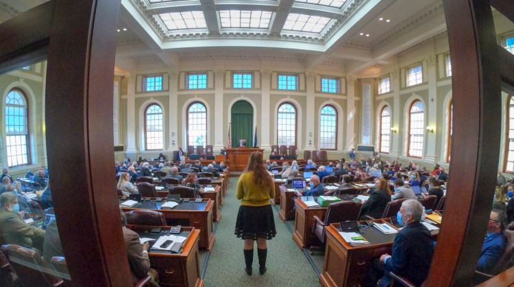 Assistant Majority Leader Sen. Mattie Daughtry, D-Brunswick, delivers a message to the House of Representatives that the Senate has also convened and is ready to start the special legislative session Wednesday at the Maine State House in Augusta. 
