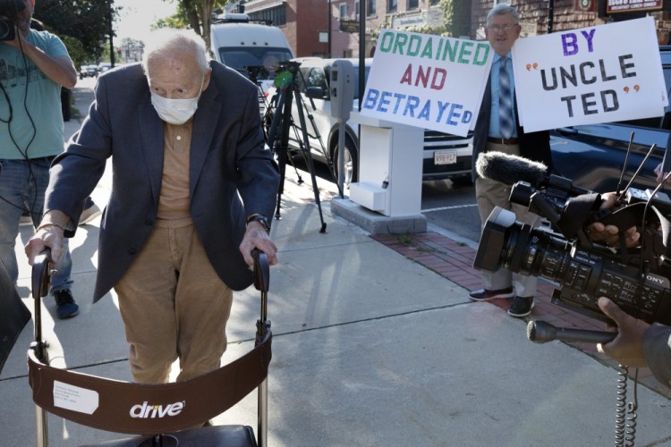 Former Cardinal Theodore McCarrick, arrives at Dedham District Court on  Friday in Dedham, Mass.nearly 50 years ago. 