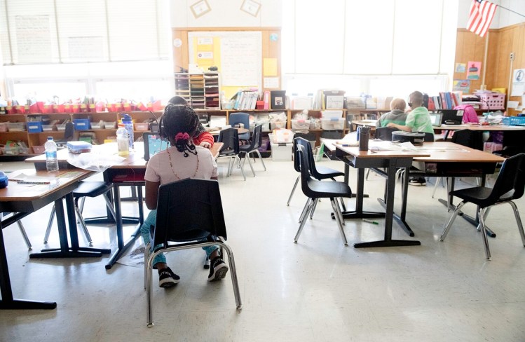 Valery Golding's second-grade classroom at McMahon Elementary School in Lewiston would have 17 students if nobody was absent. Six students were in Golding's classroom Thursday because so many students were in COVID-19 quarantine.