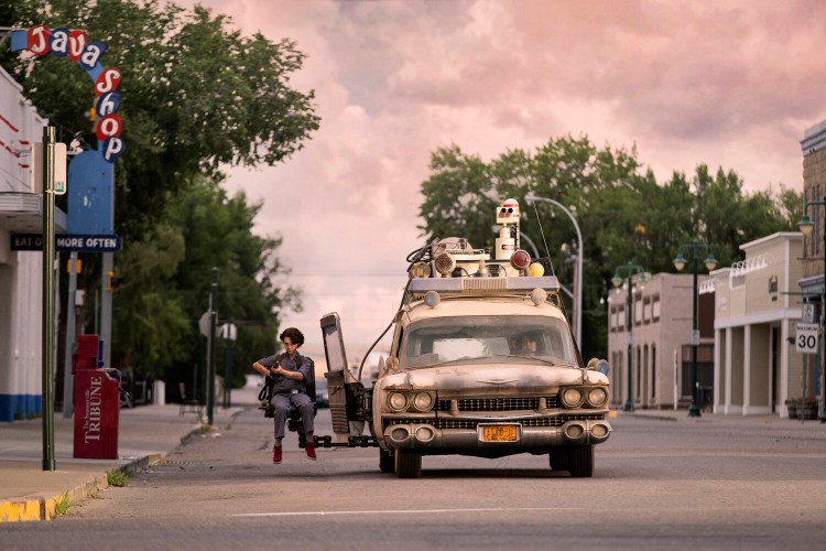 Mckenna Grace, left, and Finn Wolfhard in "Ghostbusters: Afterlife." MUST CREDIT: Kimberly French/Sony Pictures Entertainment/Columbia Pictures.