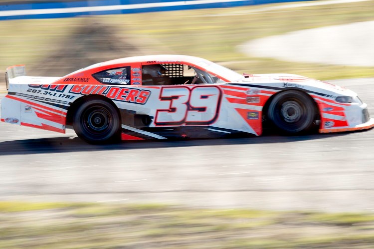 Max Cookson runs practice laps in his No. 39 car Saturday at Oxford Plains Speedway.