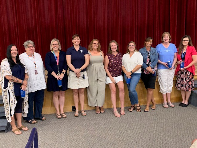 For 10 Years of Service, Regional School Unit 16 recognized, from left, Caitlyn Susi from Minot Consolidated School, Jo St. Peter from the District, Jamie Karaffa from Whittier Middle School, Nicole Fox from Whittier Middle School, Leetta Linscott from Elm Street School, Erin Grindle from Elm Street School, Amber Bissonnette from Elm Street School, Amy Orlando from Poland Community School, Jeri Cook from Adult Education, and Jill Mathieu from the District. Not pictured are Jacque Russo from Elm Street School and Chelsey Harrison from Food Service.